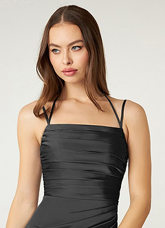 Azazie Desi Abiti da Damigella Abito Tubino in Raso Elasticizzato in Pizzo con Scollo Halter Nero image6