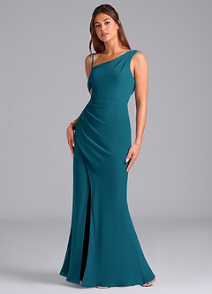 Azazie Madelyn Bridesmaid Dresses Ink Blue Mermaid Off the Shoulder Chiffon Convertible Dress image5