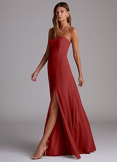 Azazie Wren Bridesmaid Dresses Rust A-Line Side Slit Chiffon Convertible Dress image4