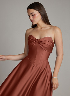 Azazie Meleena Bridesmaid Dresses Auburn A-Line Strapless Stretch Satin Dress image4