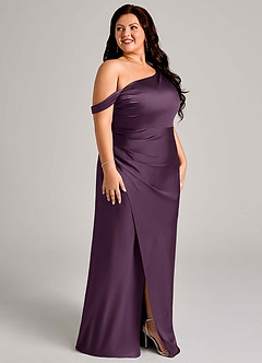 Azazie Madelyn Bridesmaid Dresses Plum Mermaid One Shoulder Stretch Satin Convertible Dress image12