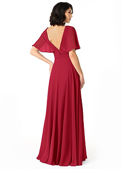 Azazie Pamela Bridesmaid Dresses Scarlet A-Line V-Neck Pleated Chiffon Dress image2