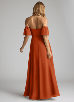 Azazie Sue Bridesmaid Dresses Burnt Orange A-Line Off the Shoulder Chiffon Convertible Dress image3