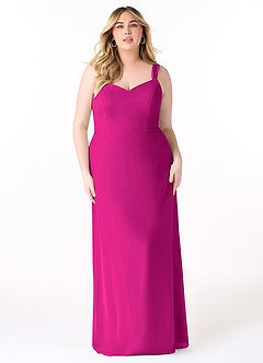 Azazie Denice Vestidos de damas de honor Vestido de Fucsia de Gasa de Recto con Plisado image9