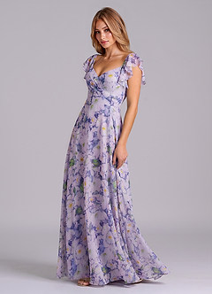 Azazie Leilani Bridesmaid Dresses Lilac Bloom A-Line Pleated Chiffon Dress image4