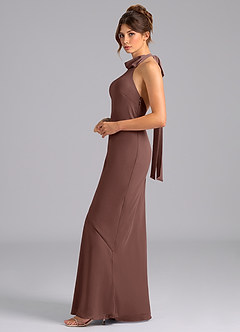 Azazie Velli Brudtärnklänningar Klä av Sjöjungfru i Chiffong Hög hals Espresso image5