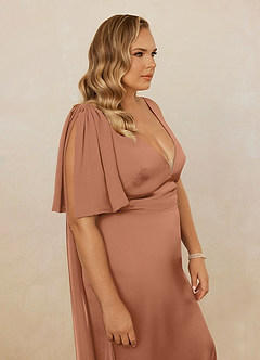 Christian Siriano Bridal for Azazie 1011 Kleider zum Anprobieren zu Hause Meerjungfrau-Linie Schleifen Stretch-Satin Kleid Bronzer image17