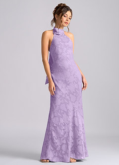 Azazie Velli Vestidos de damas de honor Vestido de Lila de Devorado Floral de Corte Sirena con Cuello Alto image5