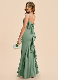Azazie Lioren Junior Matcha Sheath Bow Stretch Satin Dress image3