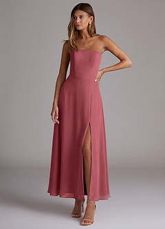 Azazie Wren Jurken voor bruidsmeisjes Jurk van Chiffon met A-Lijn Strapless Merlot image1