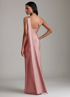 Azazie Galinda Probar vestidos en casa Vestido de Rosa Polvorienta de Satén Elástico de Corte Sirena con Hombro unilateral image6