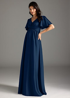 Azazie Verna Maternity Bridesmaid Dresses A-Line Ruched Stretch Satin Floor-Length Dress image4