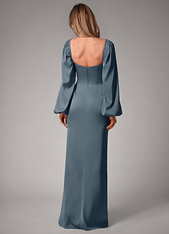 Azazie Sonata Robes de demoiselle d'honneur Robe Fourreau Convertible en Satin extensible Manche longue Violet Crépusculaire image2