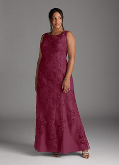 Azazie Whilhelmina Mother of the Bride Dresses Mulberry Mermaid Lace Chiffon Dress image10