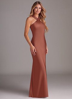 Azazie Doretta Bridesmaid Dresses Auburn Mermaid Pleated Stretch Satin Dress image3