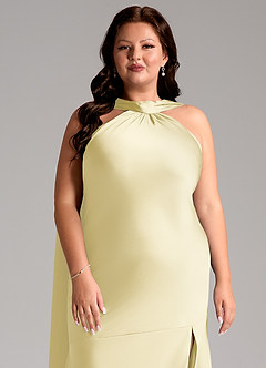 Azazie Kinsley Vestidos de damas de honor Vestido de Sorbete De Limón de Satén Elástico de Corte Sirena con Corte Lateral image13