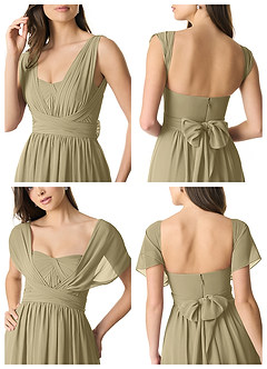 Azazie Olani Bridesmaid Dresses Moss Green A-Line Off the Shoulder Chiffon Convertible Dress image9
