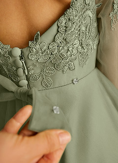 Azazie Precious vestidos de niña de las flores Vestido de Pistacho de Tul de Corte En A con Encaje image6