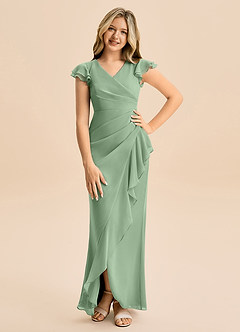 Azazie Julie Junior Matcha Mermaid Ruched Chiffon Dress image1