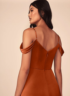 Azazie Ocean Brautjungfernkleider A-Linie V-Hals Gefaltet Stretch-Satin Kleid Gebranntes Orange image5