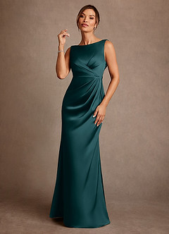 Azazie Baltimore Mother of the Bride Dresses Pine A-Line Pleated Stretch Satin Dress image1