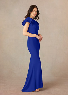 Azazie Peppermint Mother of the Bride Dresses Royal Blue Mermaid Scoop Ruched Stretch Crepe Dress image2