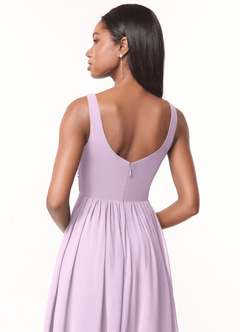 Azazie Keyla Bridesmaid Dresses Frosted Lilac A-Line V-Neck Pleated Chiffon Dress image4