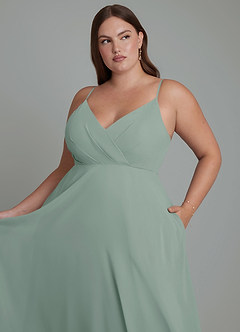 Azazie Amani Bridesmaid Dresses Silver Sage A-Line Pleated Chiffon Dress image12
