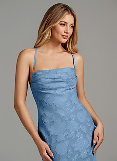 Azazie Ola Vestidos de damas de honor Vestido de Azul Acero de Devorado Floral de Corte Sirena con Corsé image7