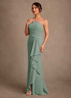 Azazie Floy Mother of the Bride Dresses Silver Sage Sheath One Shoulder Chiffon Dress image2
