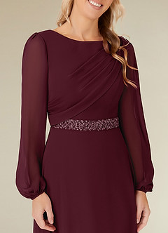 Azazie Priyanka Mother of the Bride Dresses Cabernet A-Line Boatneck Pleated Chiffon Dress image3