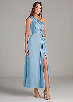 Azazie Brooke Suknie dla druhen Linia A Jedno ramię Satyna elastyczna Długość kostki Sukienka image4