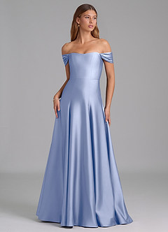 Azazie Seriana Bridesmaid Dresses Ice A-Line Off the Shoulder Stretch Satin Convertible Dress image1