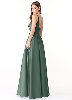 Azazie Neve Bridesmaid Dresses Sea Moss Ball-Gown with Pockets Stretch Satin Dress image3