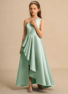 Azazie Taffy Girls Formal Robe Demoiselle D'honneur Fillette Robe Trapèze en Mat Satiné Dentelle Agave image5