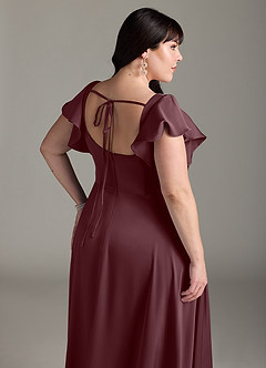 Azazie Bondi Bridesmaid Dresses Sangria A-Line Bow Stretch Satin Dress image12