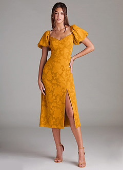Azazie Evalina Bridesmaid Dresses Butterscotch Sheath Floral Burnout Dress image1