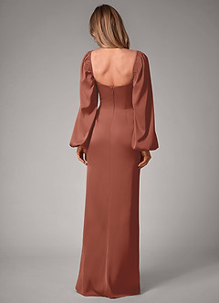 Azazie Sonata Bridesmaid Dresses Auburn Sheath Long Sleeve Stretch Satin Convertible Dress image2