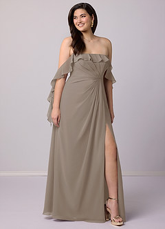 Barbie ♥ Azazie Bridesmaid Dresses Taupe A-Line Off the Shoulder Chiffon Convertible Dress image8