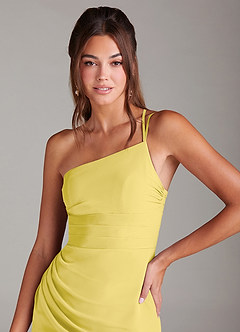 Azazie Eren Vestidos de damas de honor Vestido de Canario de Gasa de Corte Recto con Hombro unilateral image6