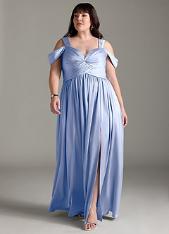 Azazie Lianne Bridesmaid Dresses Ice A-Line Off the Shoulder Stretch Satin Dress image11
