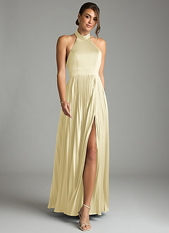 Azazie Zienna Brautjungfernkleider A-Linie Plissee Stretch-Satin Kleid Zitronensorbet image4