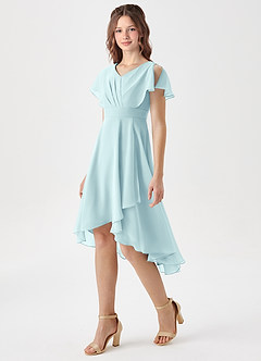 Azazie Graciela Junior Sea Glass A-Line Pleated Chiffon Dress image1