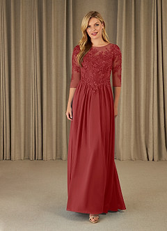 Azazie Mirielle Mother of the Bride Dresses Rust A-Line Scoop Lace Chiffon Dress image1