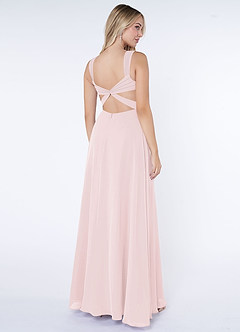Azazie Nahrin Brautjungfernkleider A-Linie V-Hals Gefaltet Chiffon Kleid Zartrosa image4