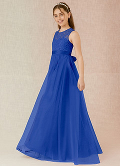 Azazie Georgette Junior Royal Blue A-Line Lace Tulle Dress image3
