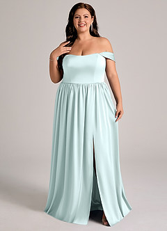 Azazie Calianna Bridesmaid Dresses Sea Glass A-Line Off the Shoulder Stretch Satin Convertible Dress image13