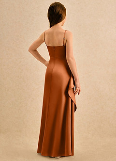 Azazie Cannoli Girls Formal Flower Girl Dresses Copper A-Line Pleated Matte Satin Dress image2