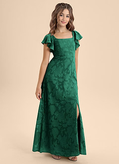Azazie Bondi Junior Emerald A-Line Bow Floral Burnout Dress image6