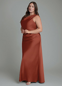 Azazie Kieryn Vestidos de damas de honor Vestido Castaño de Satén Elástico de Corte Sirena con Plisado image10